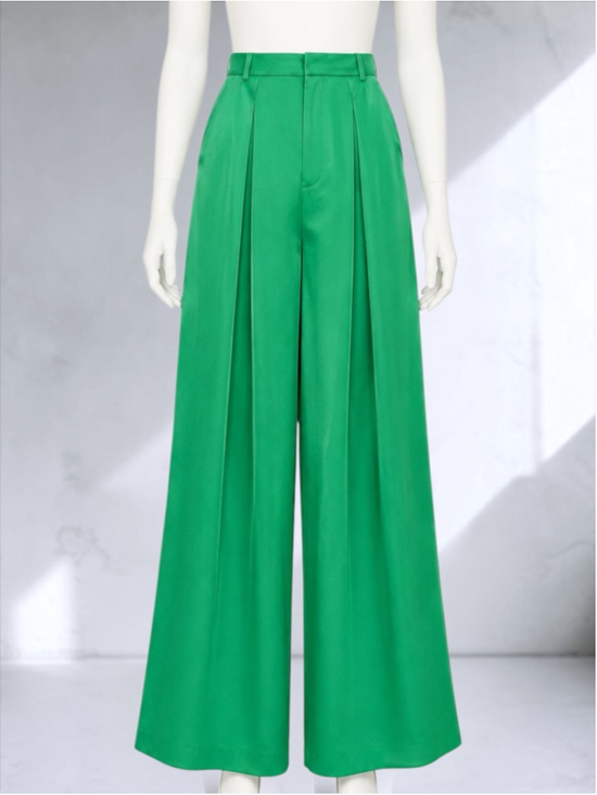 Zara Pants - Zara Emerald Green Satin Wide Leg Trousers – Size S